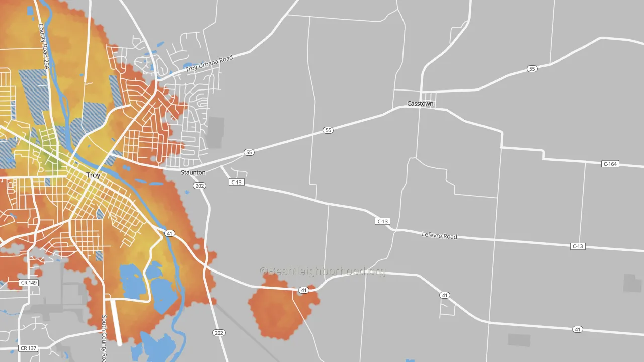 Bike Grade map of Staunton, OH