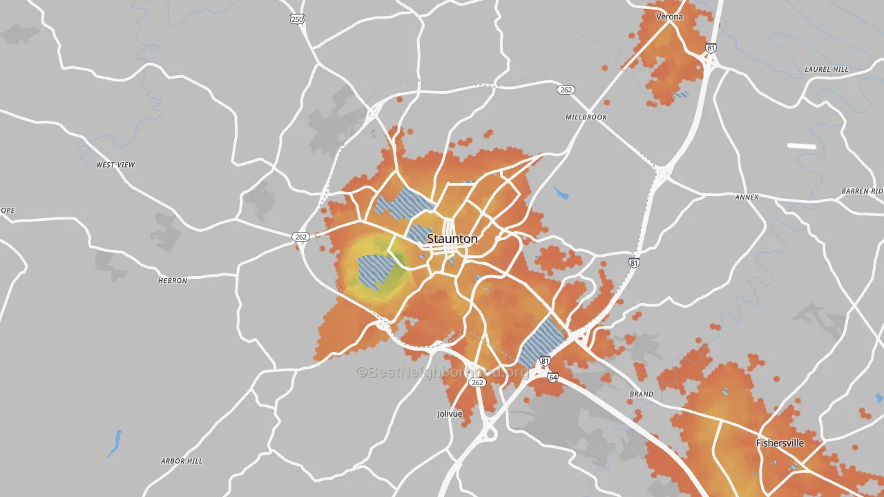 Bike Grade map of Staunton, VA