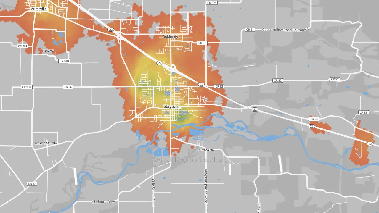 Bike Grade map of Stayton, OR