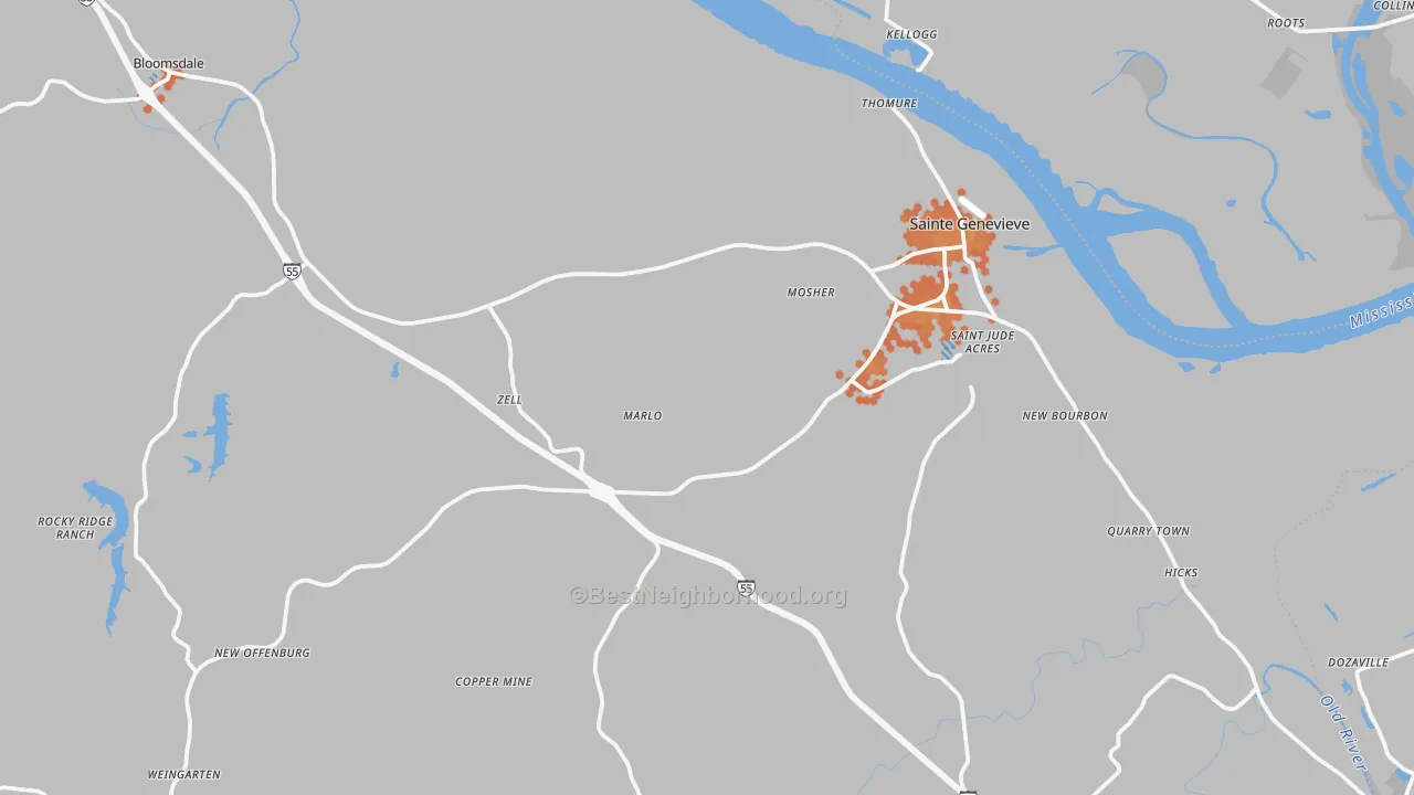 Bike Grade map of Ste. Genevieve, MO
