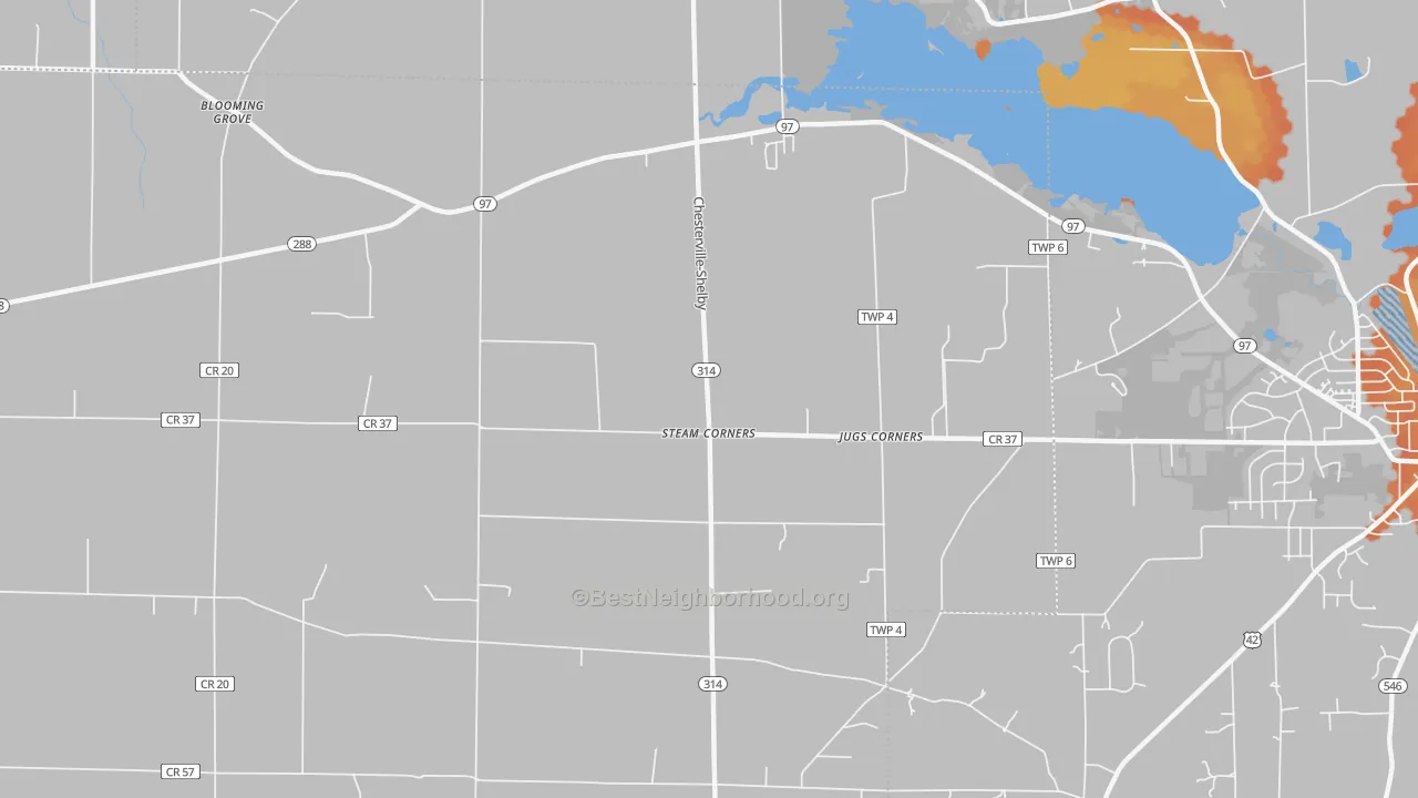 Bike Grade map of Steam Corners, OH