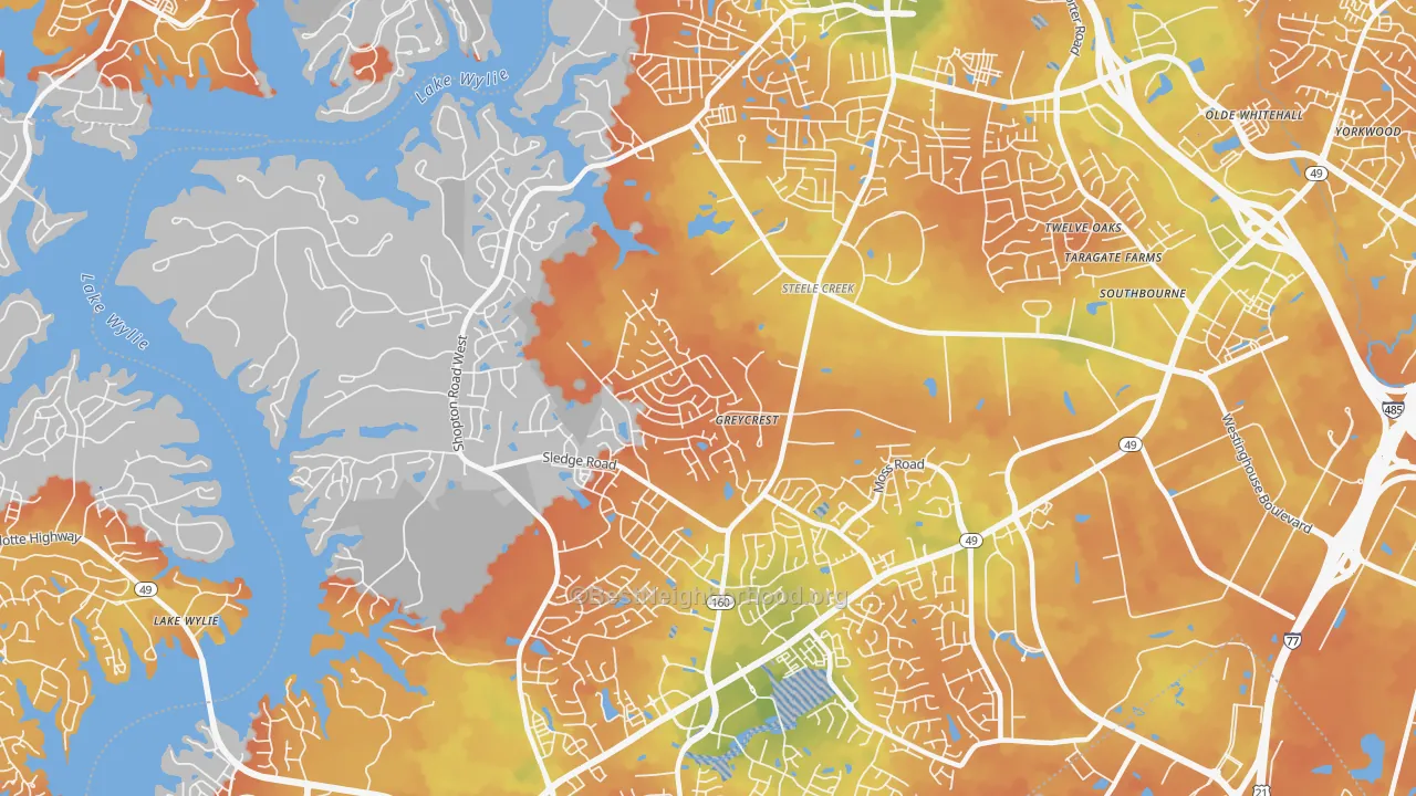 Bike Grade map of Steele Creek, Charlotte, NC