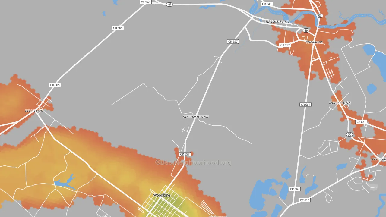 Bike Grade map of Steelmantown, NJ