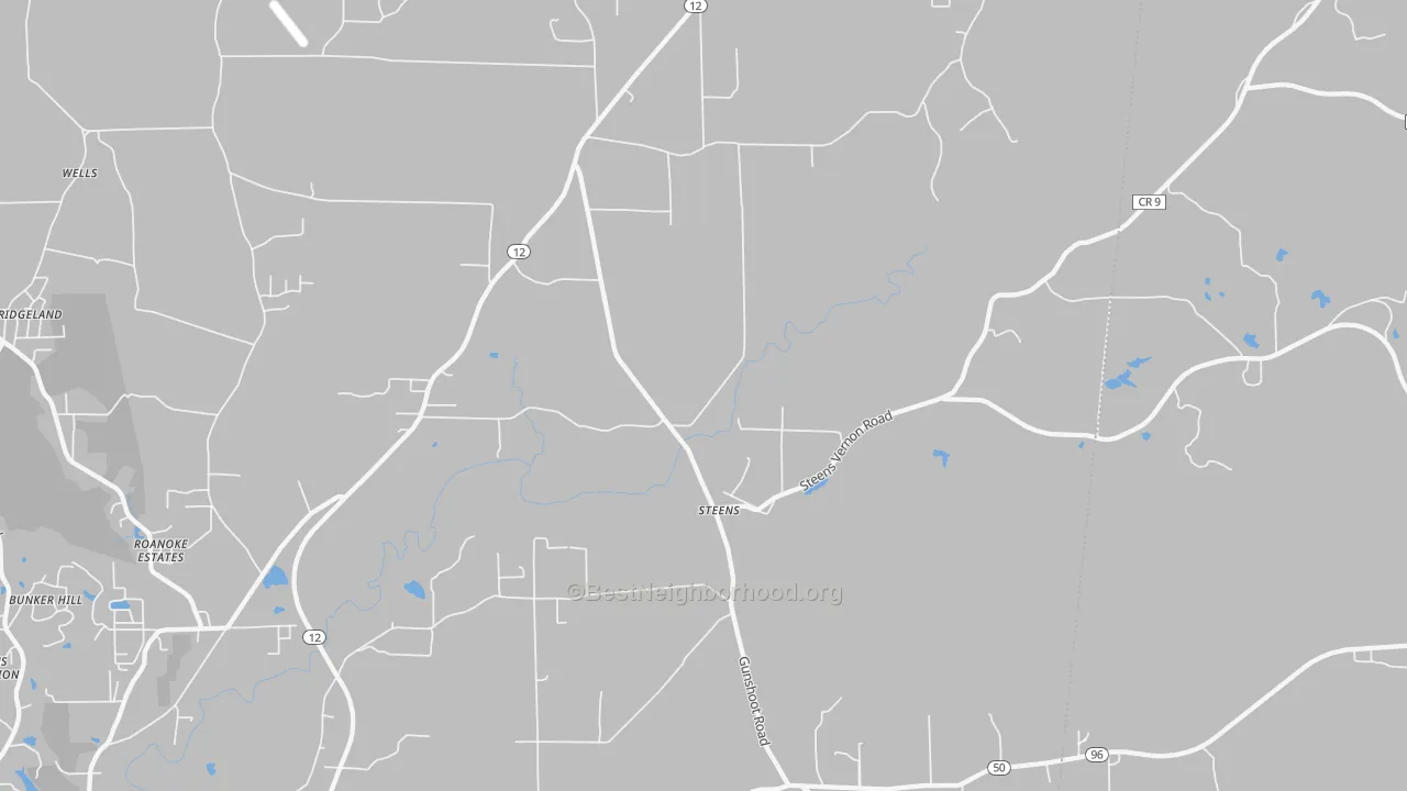 Bike Grade map of Steens, MS