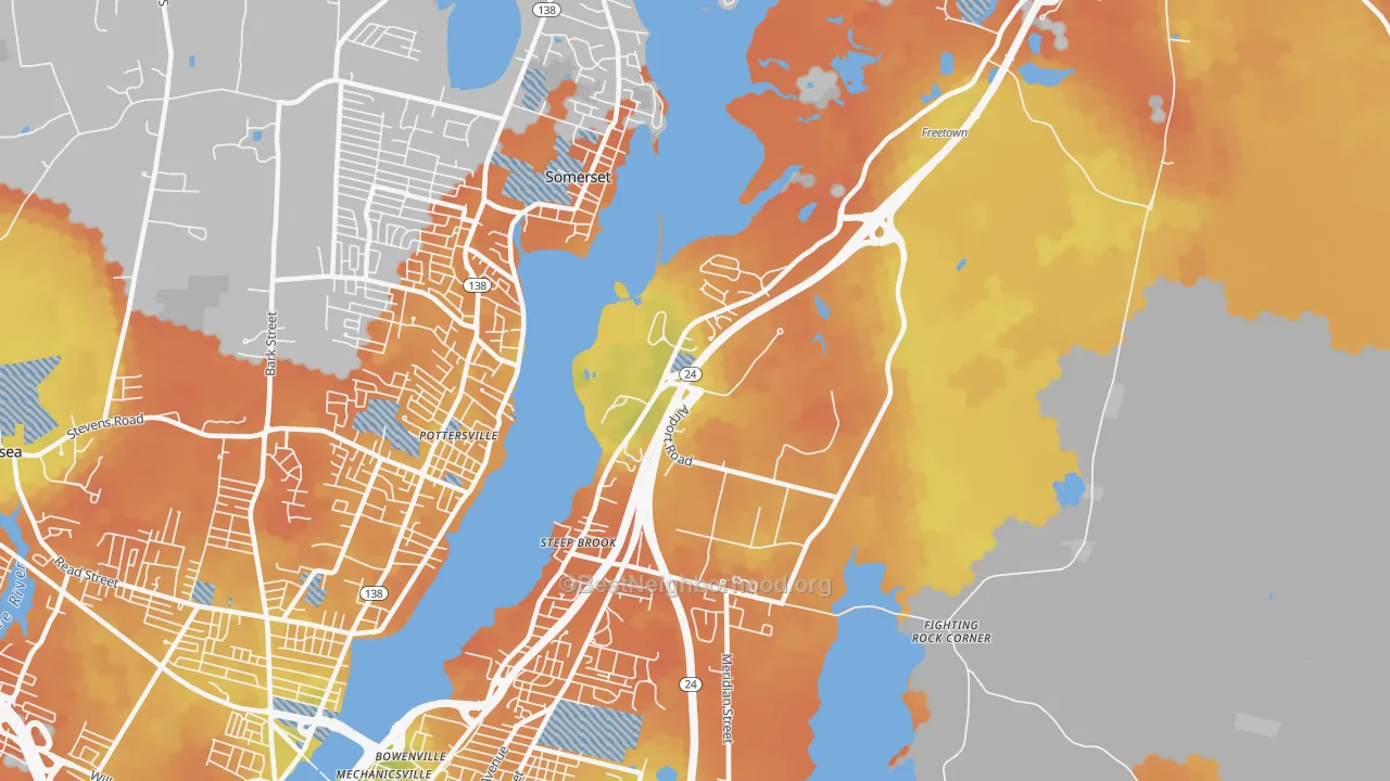 Bike Grade map of Steep Brook, Fall River, MA