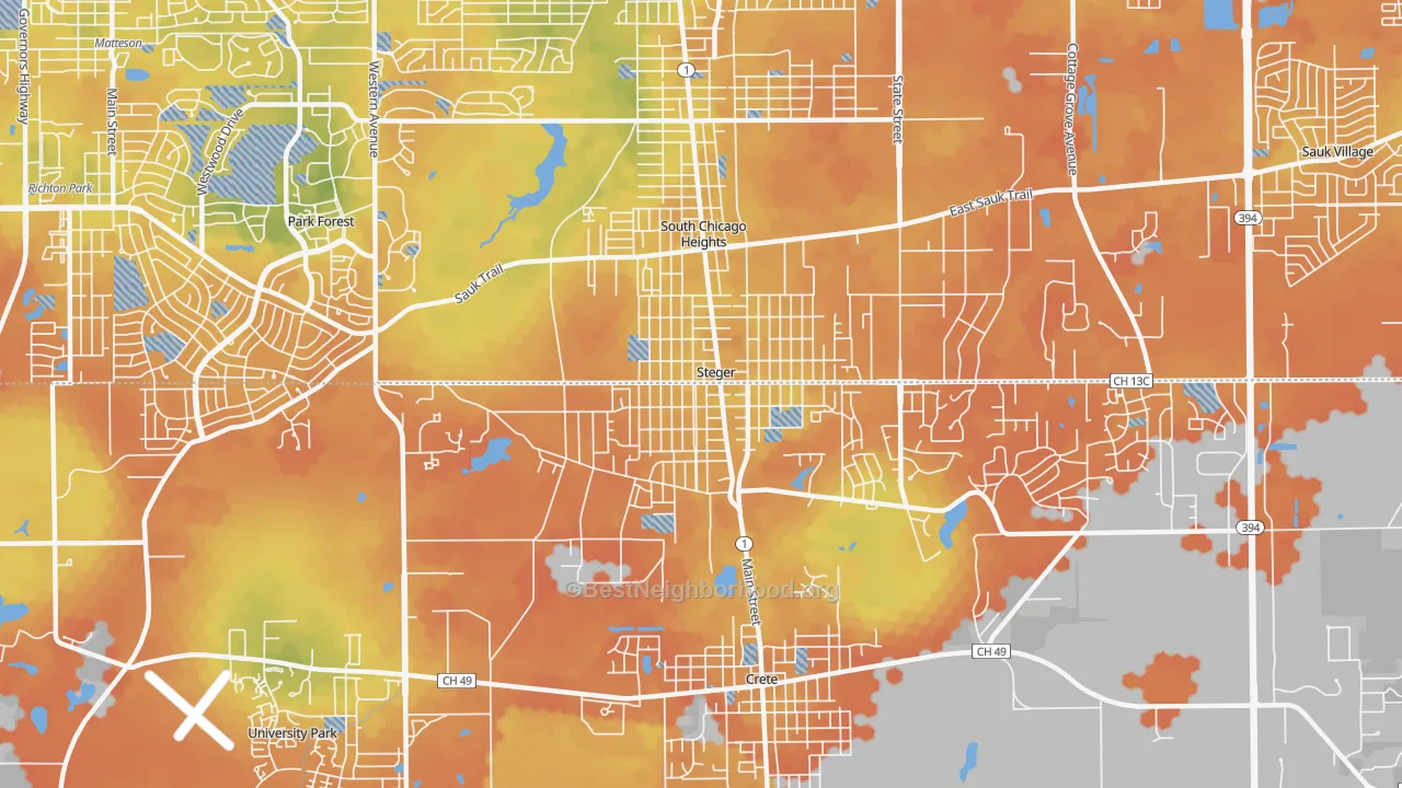 Bike Grade map of Steger, IL
