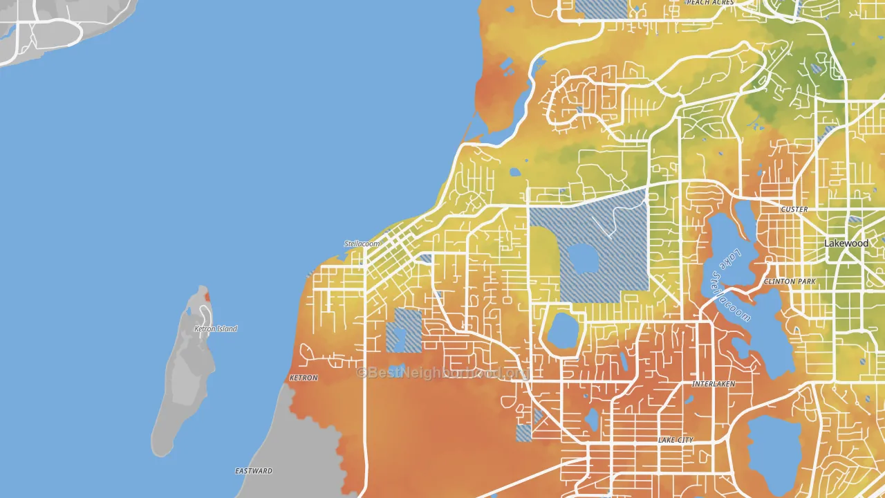 Bike Grade map of Steilacoom, WA