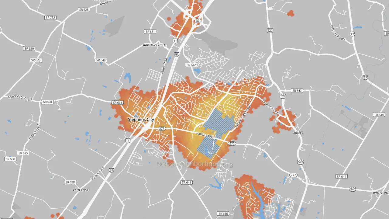 Bike Grade map of Stephens City, VA