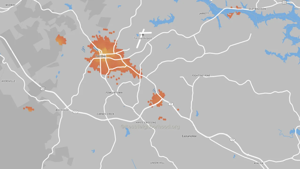 Bike Grade map of Stephens County, GA