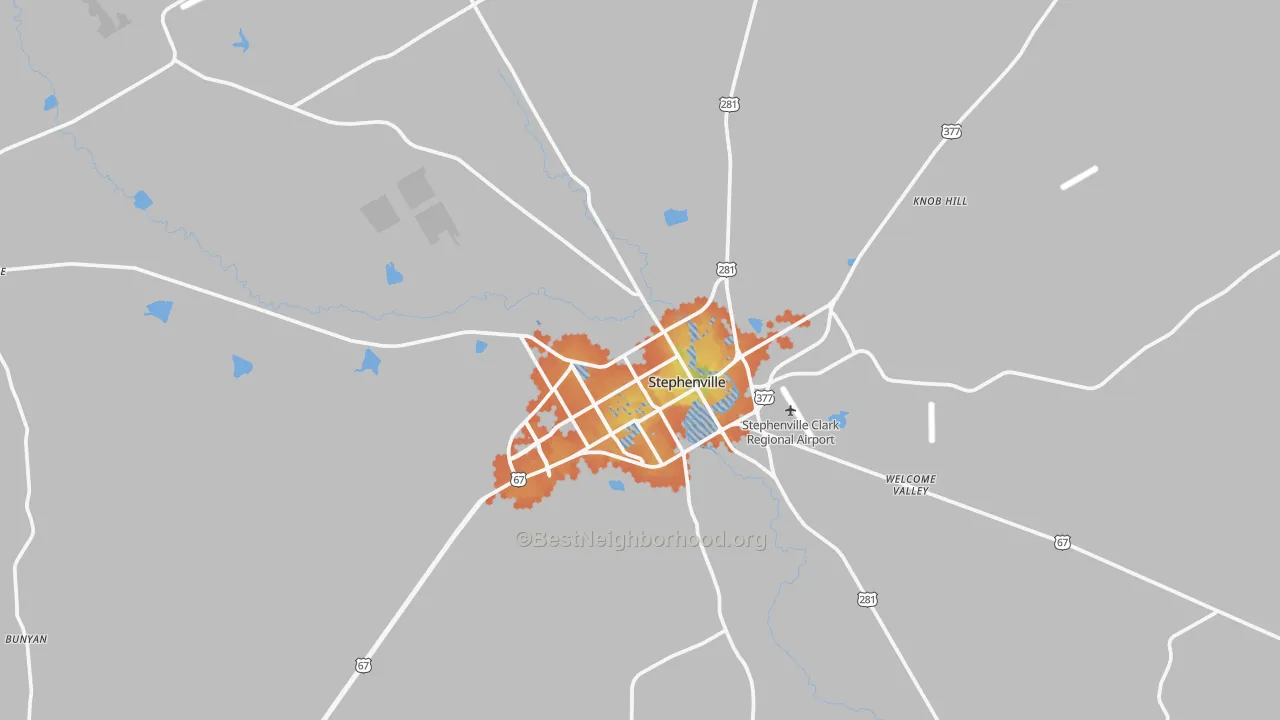 Bike Grade map of Stephenville, TX