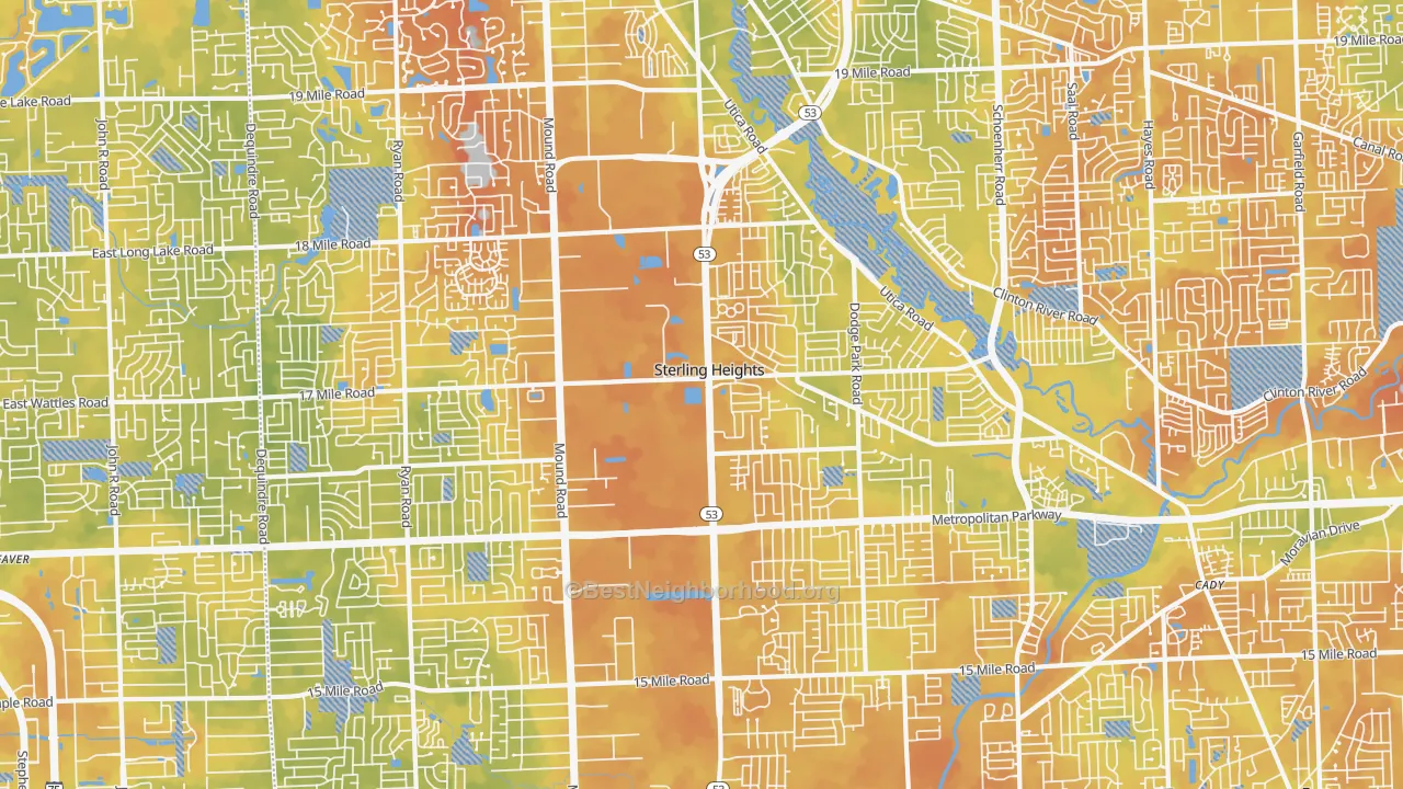 Bike Grade map of Sterling Heights, MI