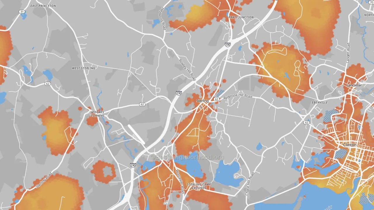 Bike Grade map of Sterling, MA