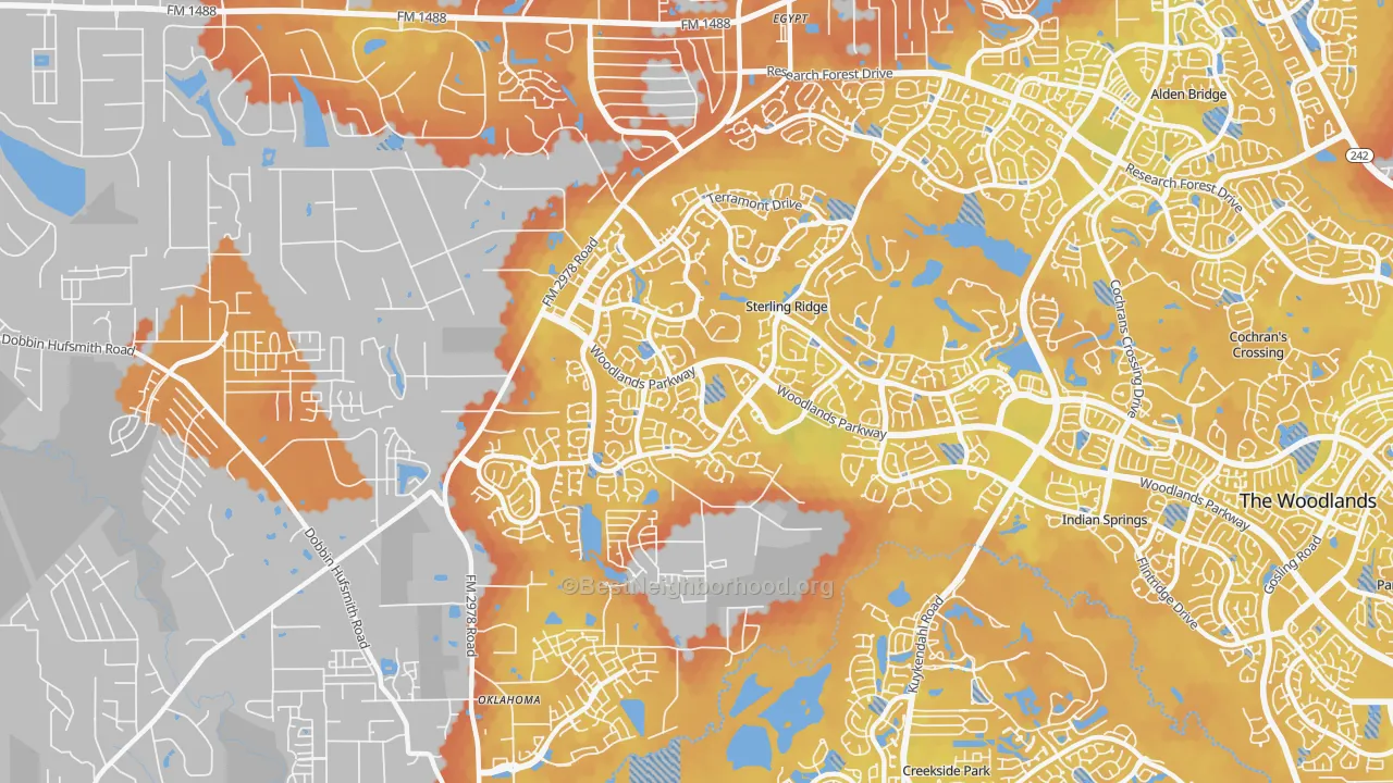 Bike Grade map of Sterling Ridge, The Woodlands, TX