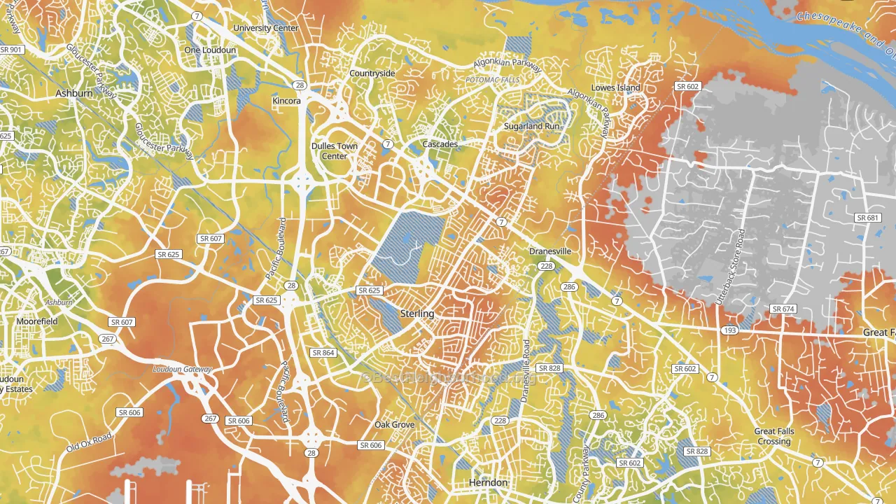 Bike Grade map of Sterling, VA