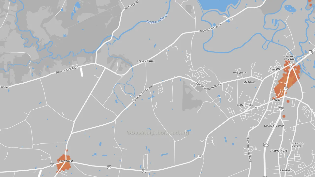 Bike Grade map of Stevens Mill, NC