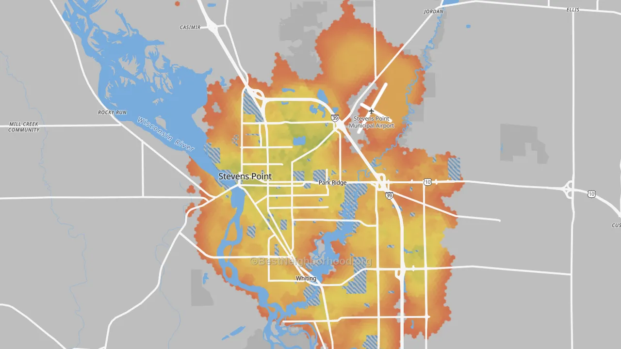 Bike Grade map of Stevens Point, WI