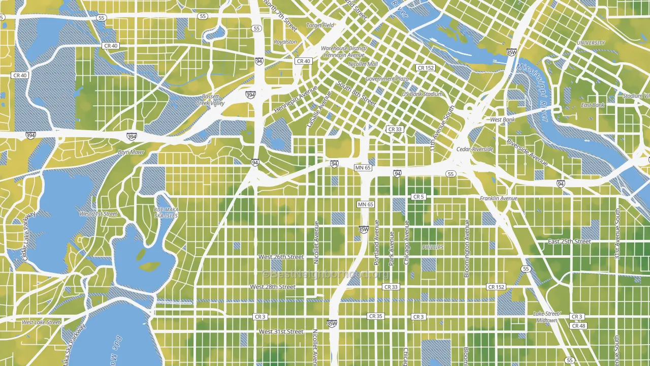 Bike Grade map of Stevens Square, Minneapolis, MN