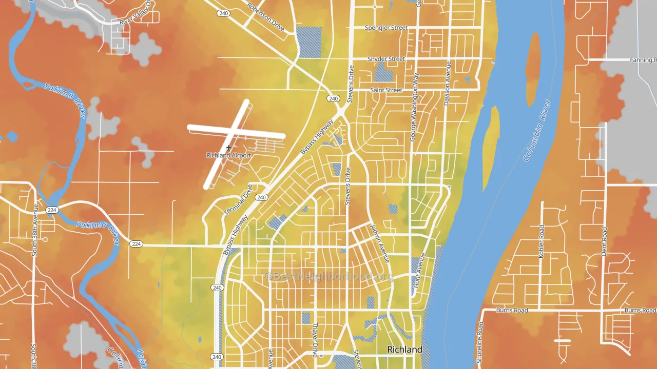 Bike Grade map of Stevens Triangle, Richland, WA