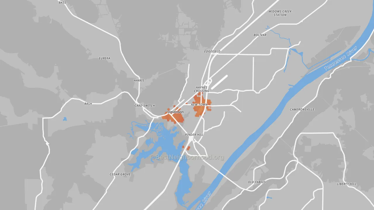 Bike Grade map of Stevenson, AL