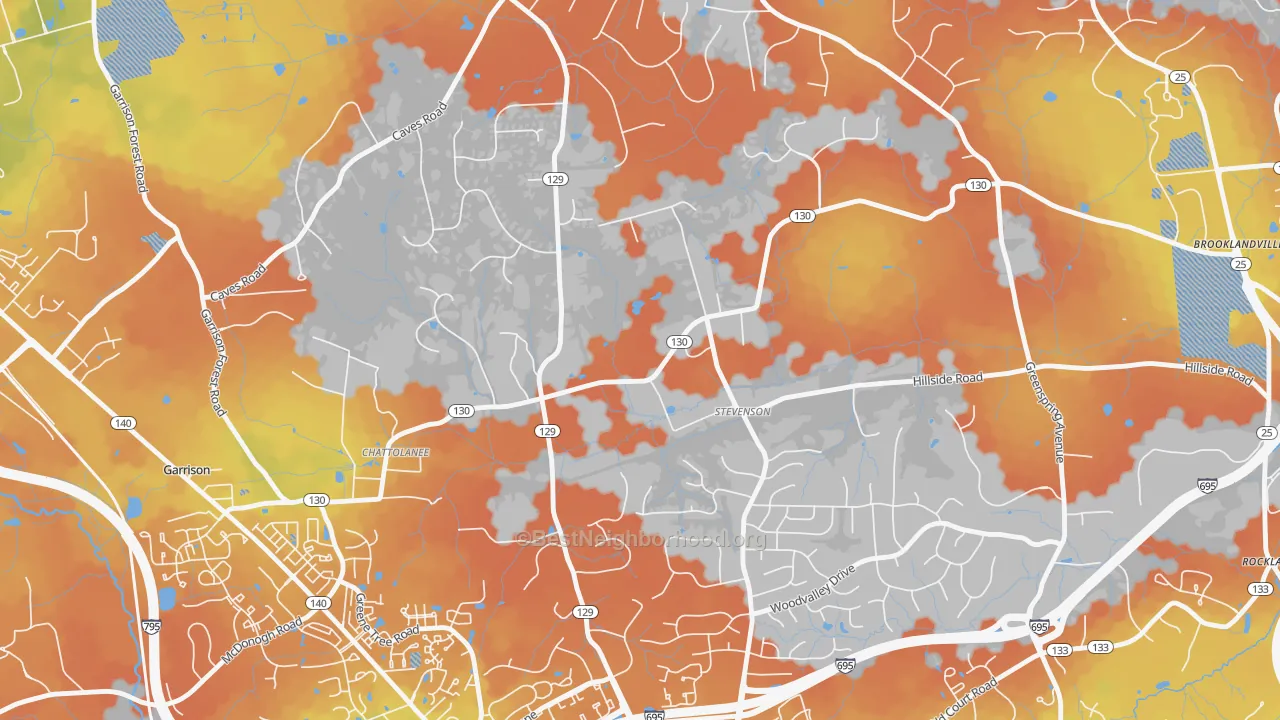 Bike Grade map of Stevenson, MD