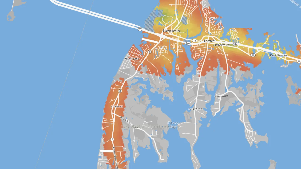 Bike Grade map of Stevensville, MD