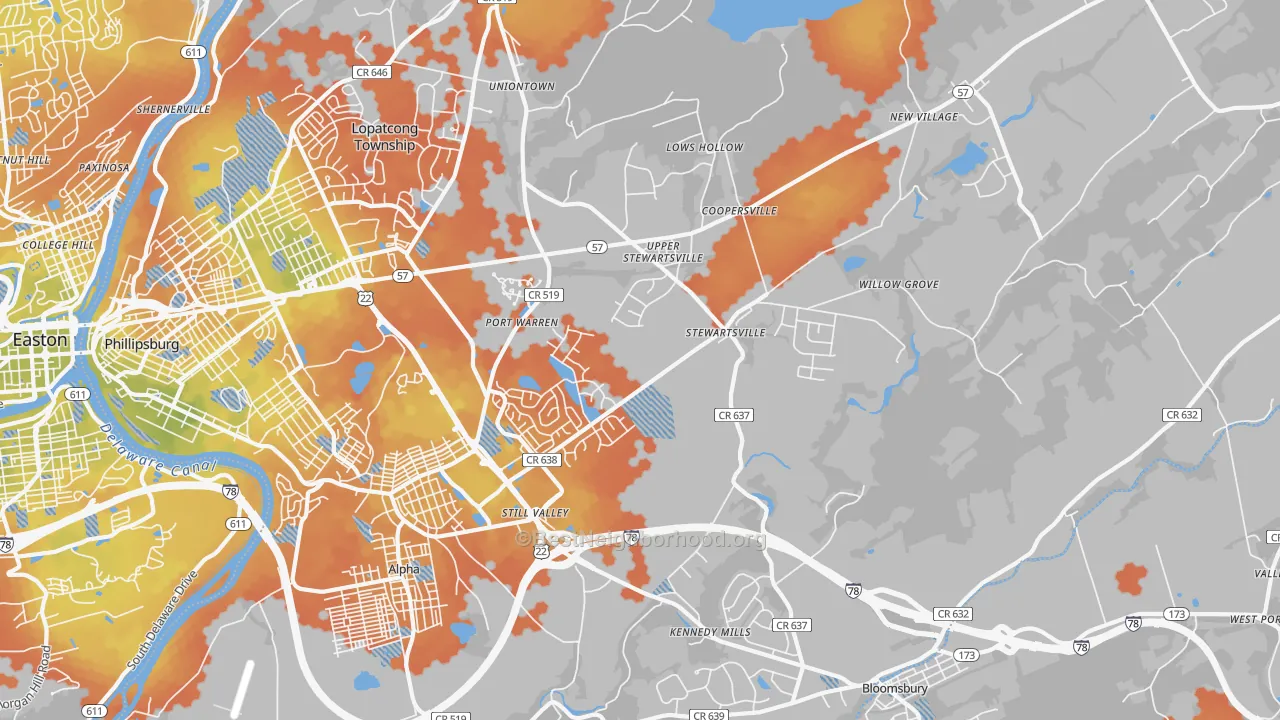 Bike Grade map of Stewartsville, NJ