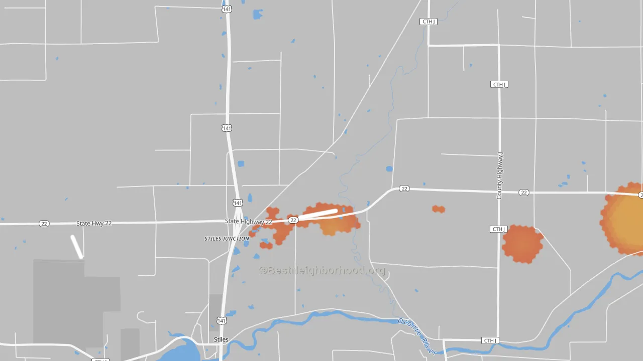 Bike Grade map of Stiles Junction, WI