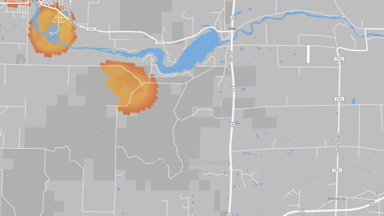 Bike Grade map of Stiles, WI