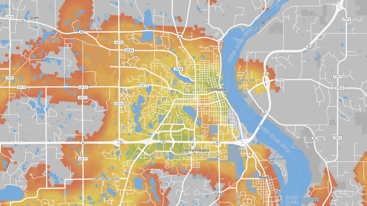 Bike Grade map of Stillwater, MN