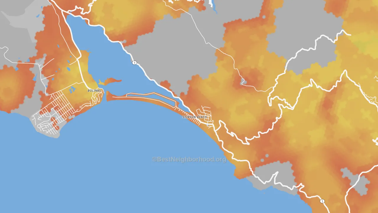 Bike Grade map of Stinson Beach, CA