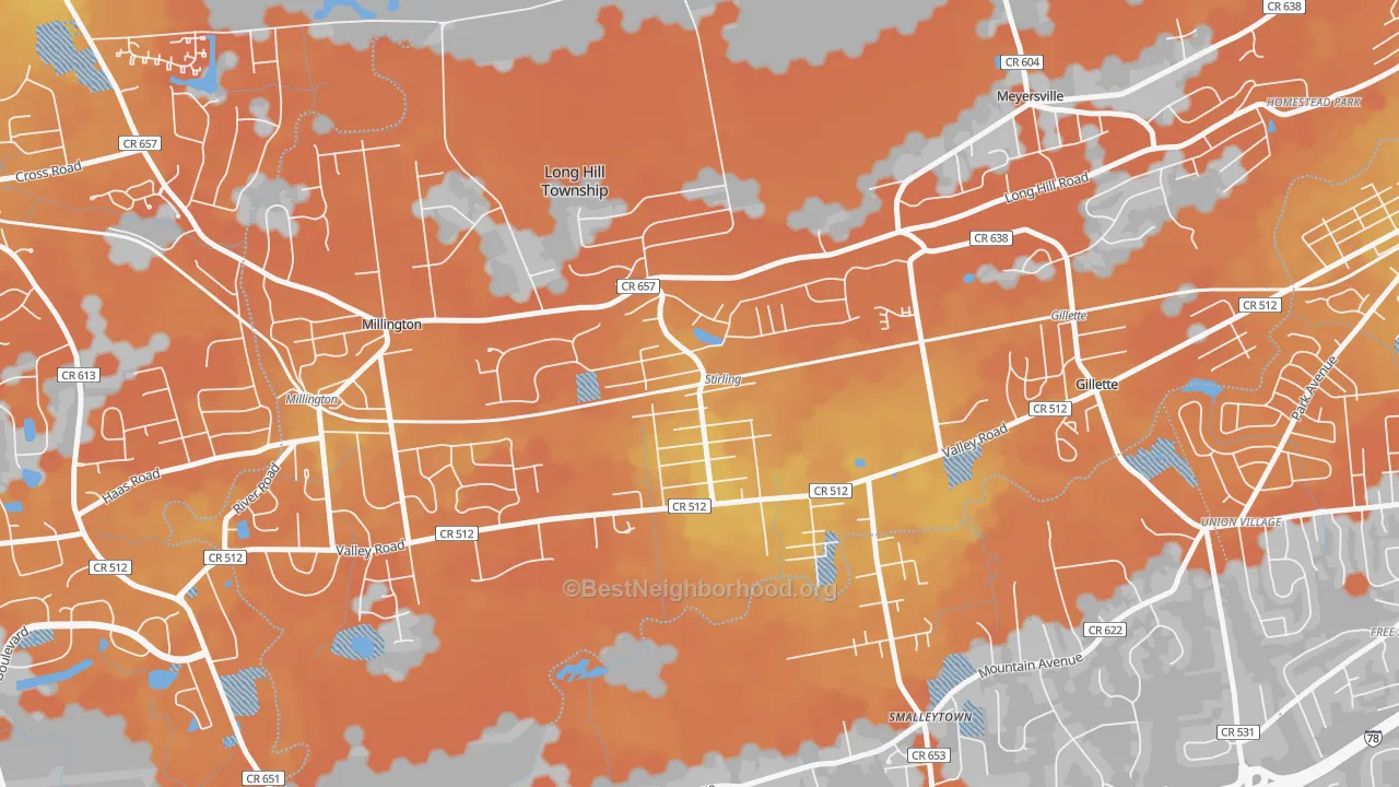 Bike Grade map of Stirling, NJ