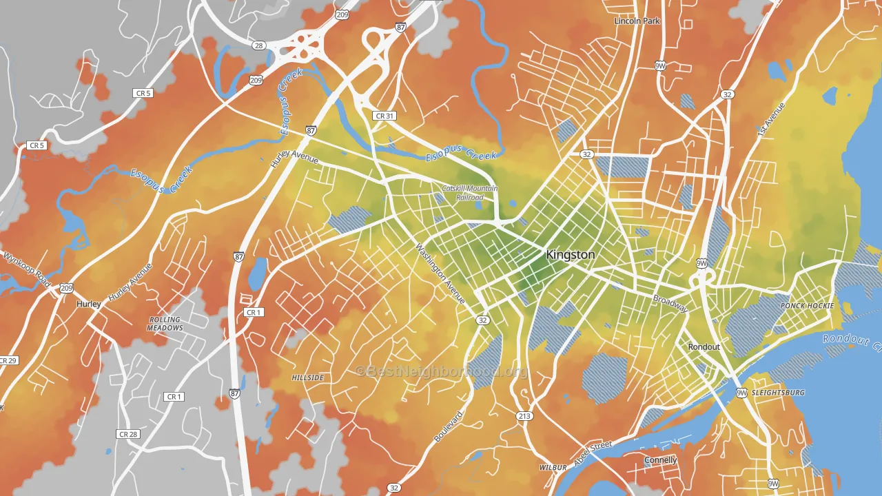 Bike Grade map of Stockade District, Kingston, NY