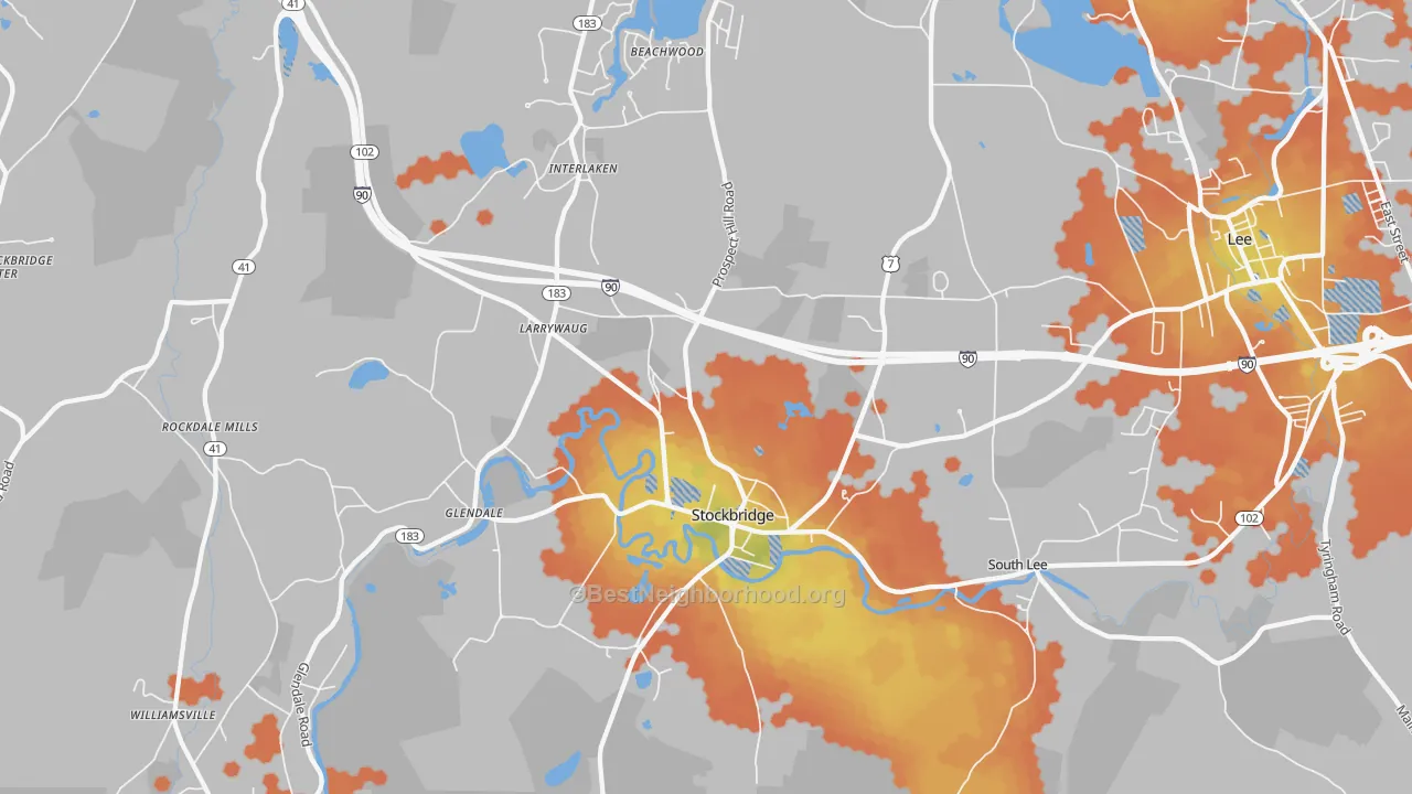 Bike Grade map of Stockbridge, MA