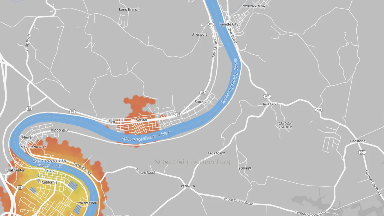 Bike Grade map of Stockdale, PA