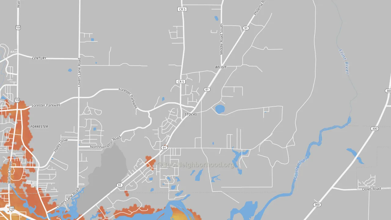 Bike Grade map of Stocks, GA