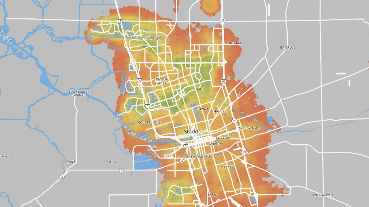 Bike Grade map of Stockton, CA