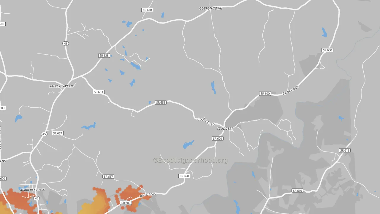 Bike Grade map of Stoddert, VA
