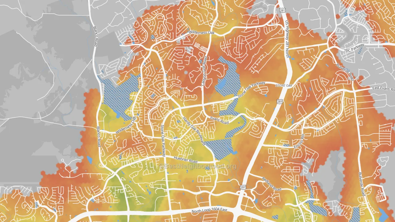 Bike Grade map of Stone Oak, San Antonio, TX