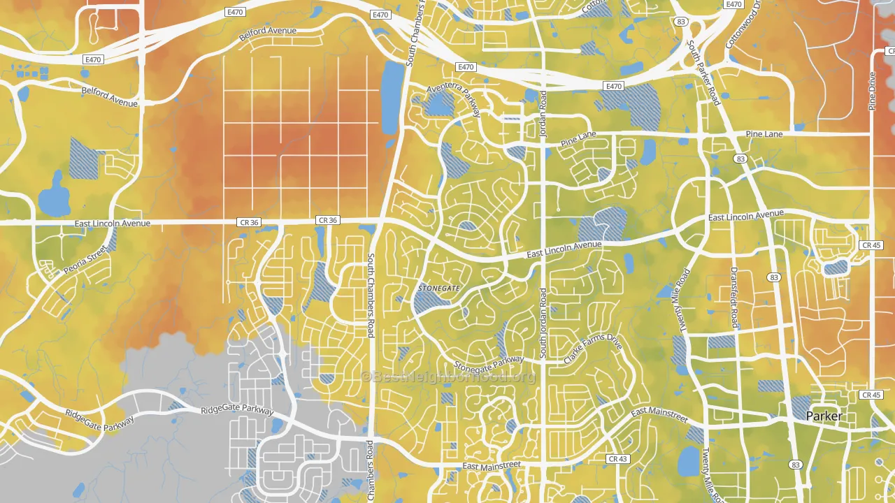 Bike Grade map of Stonegate, CO