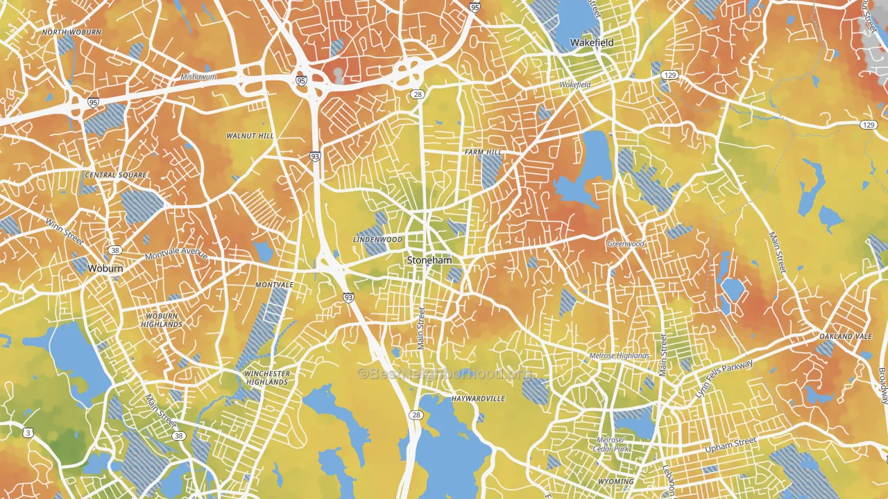 Bike Grade map of Stoneham, MA