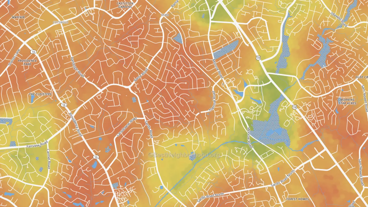 Bike Grade map of Stonehaven, Charlotte, NC
