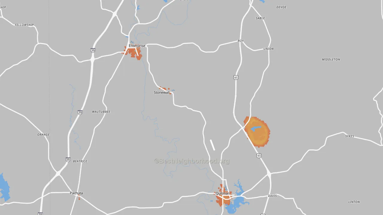 Bike Grade map of Stonewall, MS