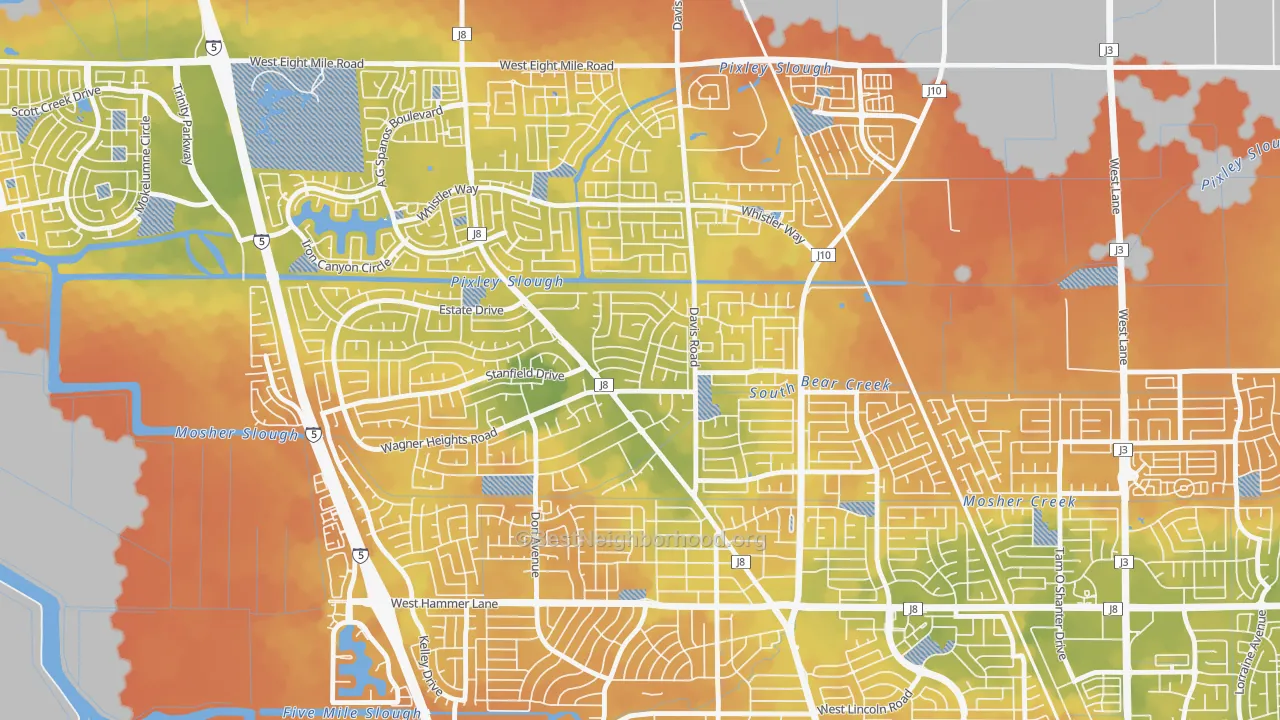 Bike Grade map of Stonewood, Stockton, CA