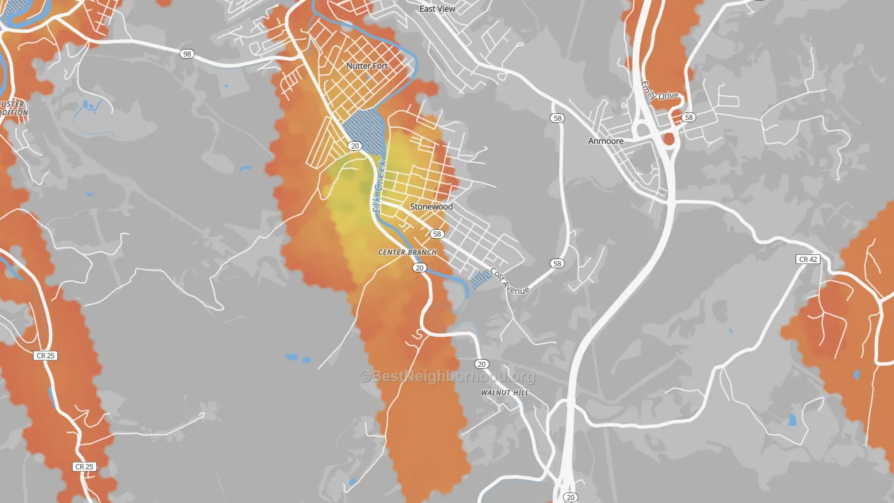 Bike Grade map of Stonewood, WV