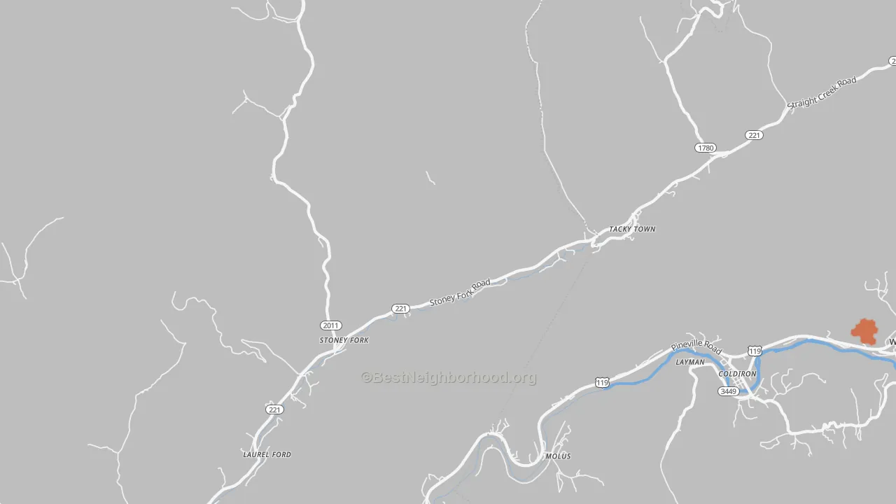 Bike Grade map of Stoney Fork, KY