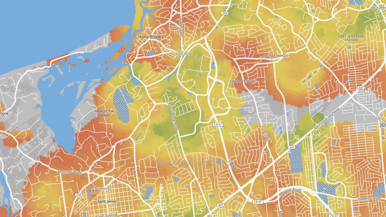 Bike Grade map of Stony Brook, NY