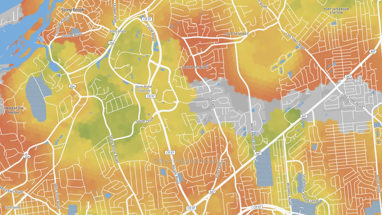 Bike Grade map of Stony Brook University, NY
