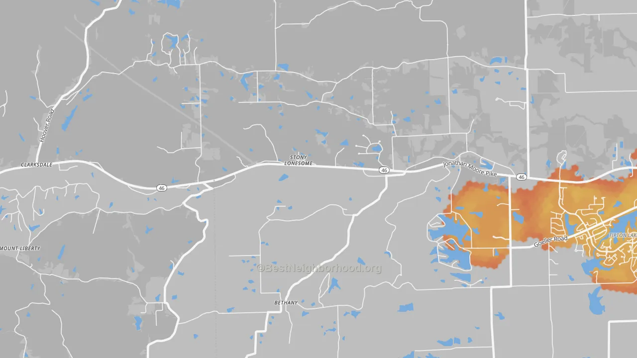 Bike Grade map of Stony Lonesome, IN