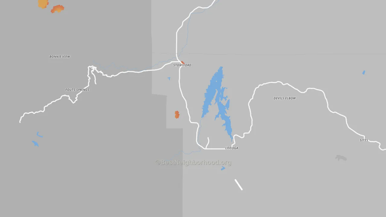 Bike Grade map of Stonyford, CA