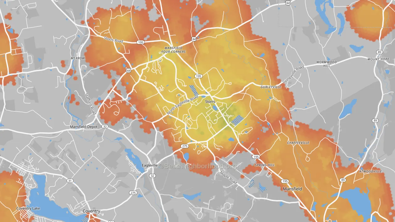 Bike Grade map of Storrs, CT